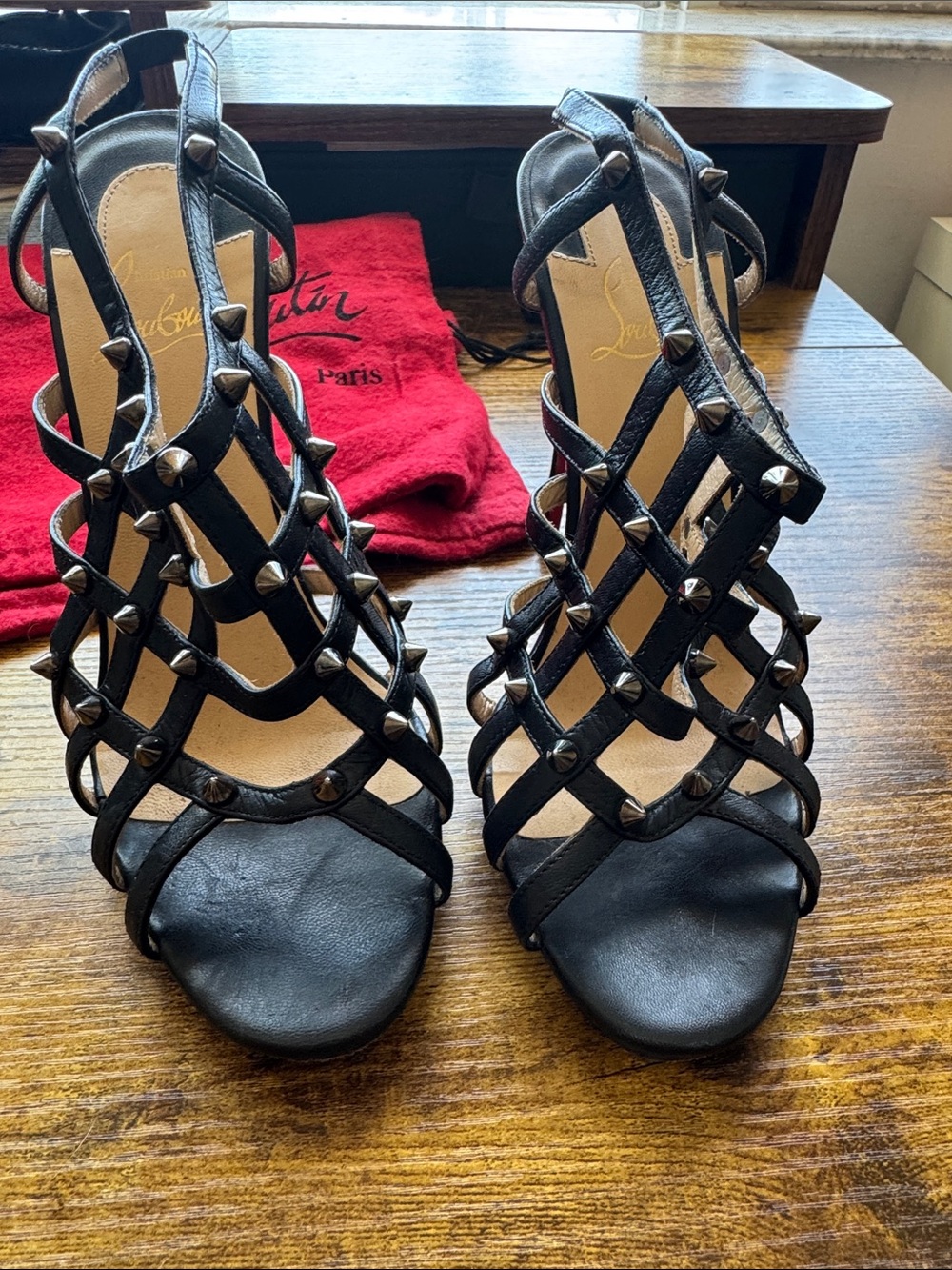 Christian Louboutin Black Studded Cage Stiletto Sandals - Picture 4 of 13
